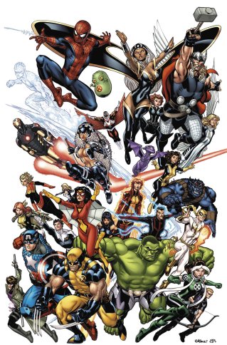 (poster composé des 4 premiers numéros de A+X Le début Marvel NOW! met en avant les Avengers et les Mutants avec notamment un titre Team-up : A+X. 