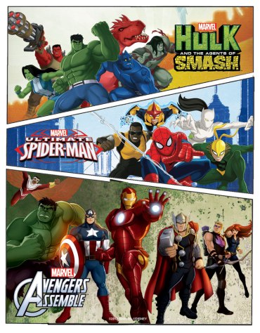 Les personnages évoluent dans le même univers et des comics tirés des séries existent pour le jeune public. La très bonne série Avengers : Earth's Mightiest Heroes a été replacée après sa deuxième saison par Avengers Assemble, composé d'une équipe plus proche de celle des films.